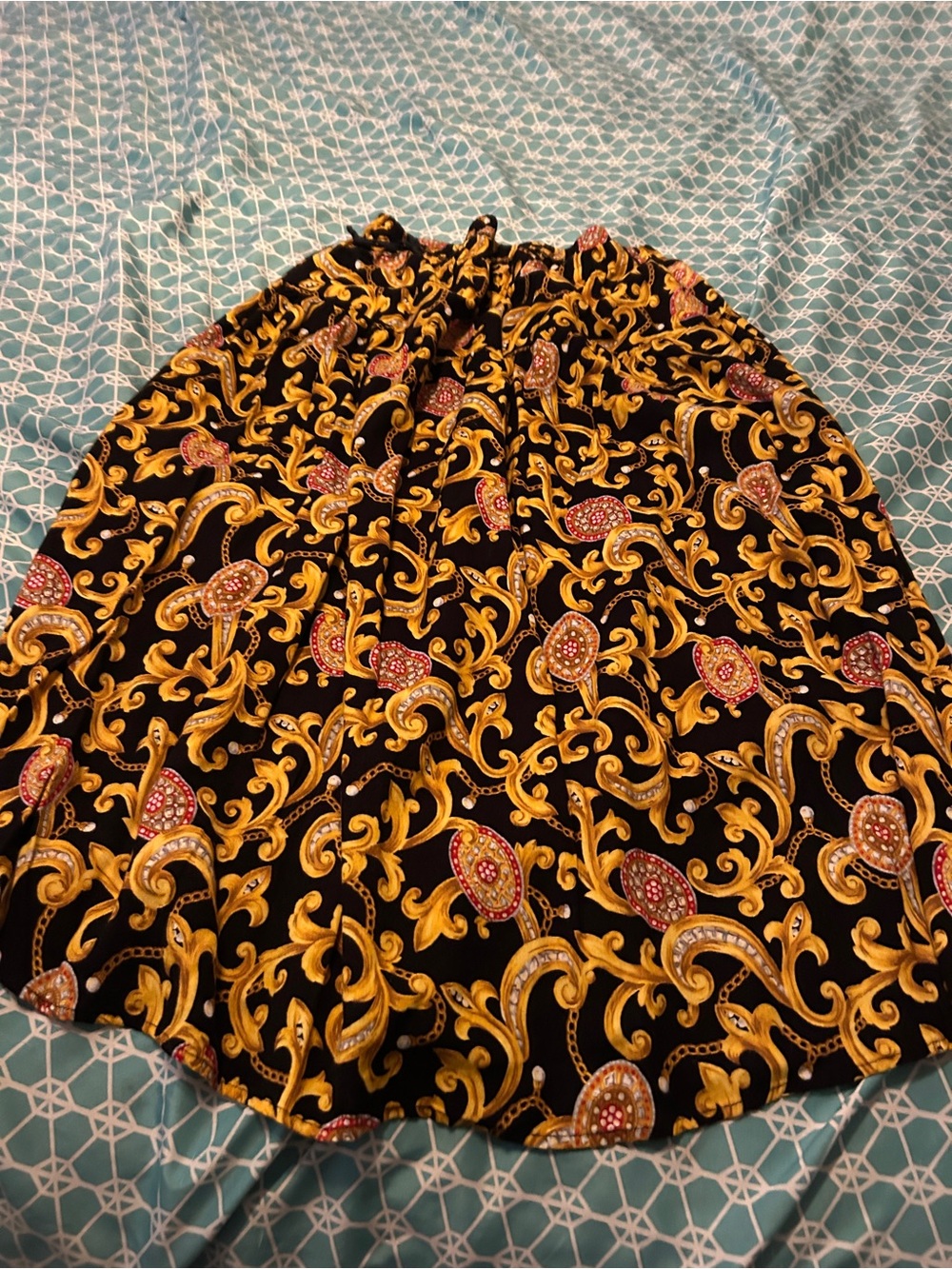 Black & Gold Printed A-Line Skirt